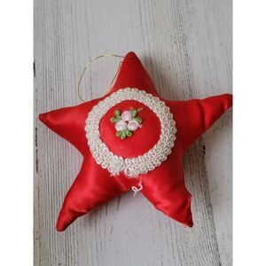 Red plush star crochet pattern rose ornament Xmas